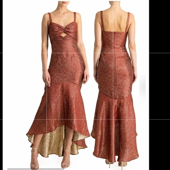 ML MONIQUE LHUILLIER Jacquard Sleeveless High/low Gown - Picture 8 of 16